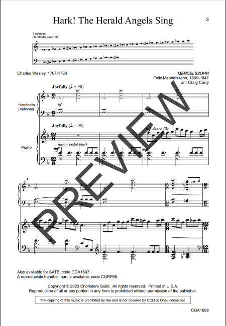 Page 1 of the sheet music preview for the unison/two-part version of Hark! The Herald Angels Sing